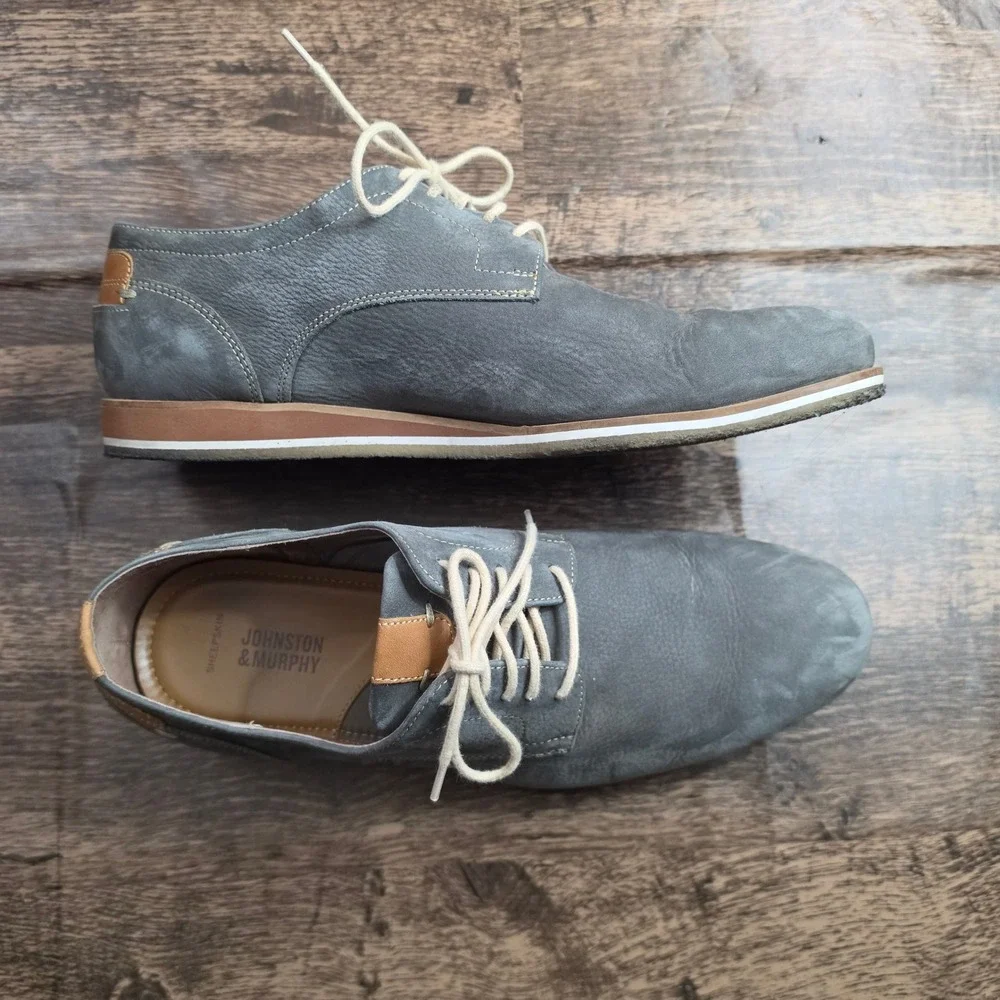 JOHNSTON & MURPHY‎ Oxfords Mens 11M Grey Leather Lace Up Casual Shoes 25-2559